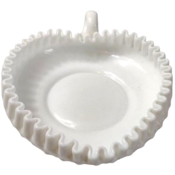 Fenton Milk Glass Hobnail Heart Shaped Handled Bon Bon Bowl‎ Dish Vintage - Picture 1 of 6